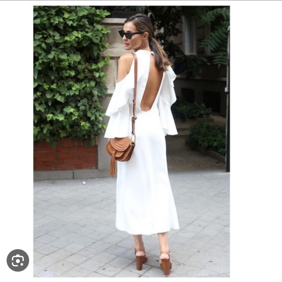 Rare Design, Zara Studio White Cold Shoulder Ruffle Sleeve Backless Midi Dress - Picture 3 of 12